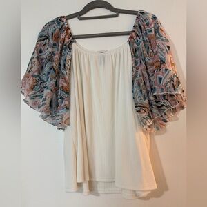 Daytrip Cream Blouse with Patterned Sleeves